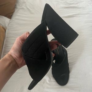Black Criss Cross Front High Heel Mules